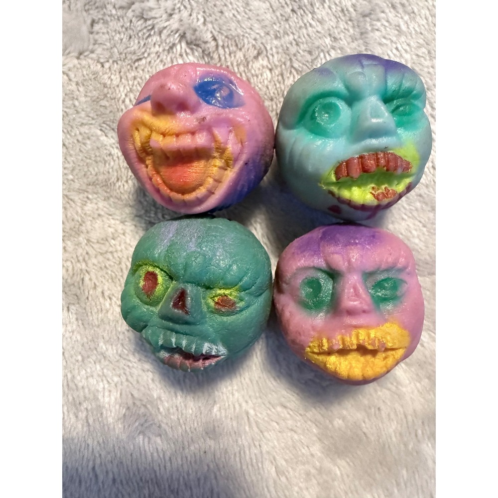 Vintage Monster Head Super Ball Lot 4‎ Skull Brain Zombie Rubber Bouncing Balls